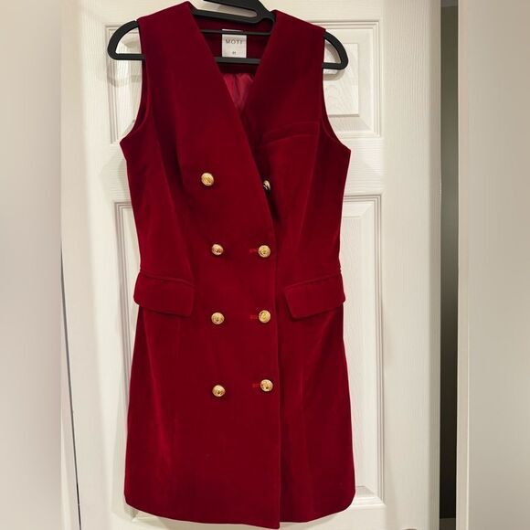 MOTF SLEEVELESS VELVET BLAZER DRESS W/OUT T Burgundy Double-Breasted Dress SZ M - Picture 2 of 14